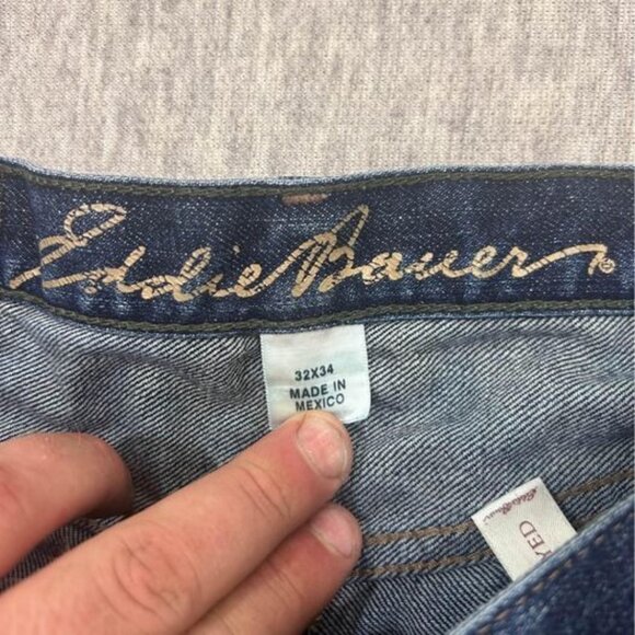 Eddie Bauer Jeans 32x34 speciality dyed boot cut denim work cowboy dark blue - Picture 2 of 10